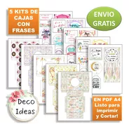 Kit Imprimible Caja Porta Maceta Frase Positiva + Tarjetatag