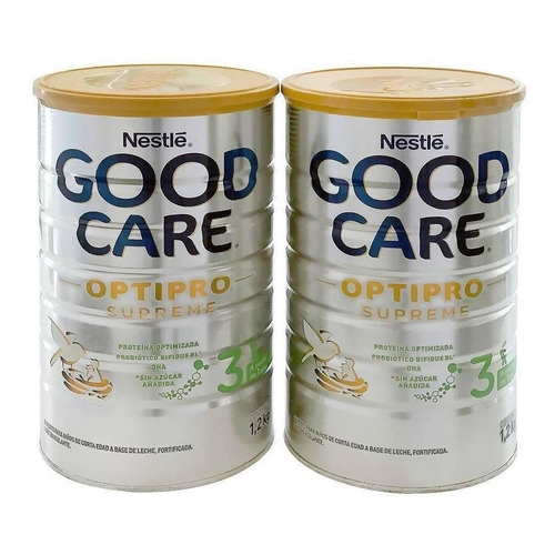 Leche de fórmula en polvo Nestlé Good Care Optipro Supreme 3 sabor neutro en lata x 2 unidades de 1.2kg - 12 meses a 5 años