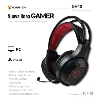 Auricular Gamer Para Pc, Ps4 ,xbox , Microfono North Tech Color Negro