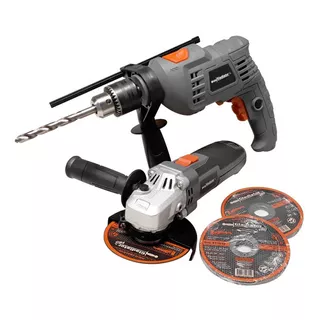 Kit Taladro Rotomartillo ½ 650w + Esmeriladora Angular 4 ½ 700w 110v Profesional Gladiator Color Gris