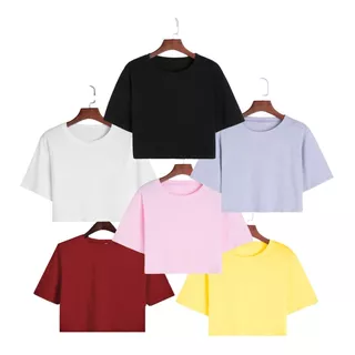 Kit 6 Cropped T Shirt Camiseta Casual Academia Liso Algodão
