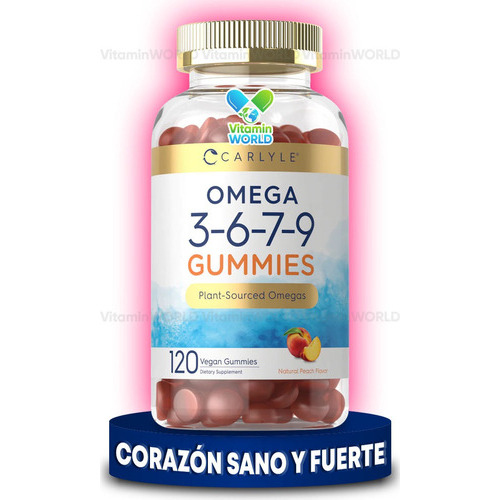 Carlyle Omega 3,6,7,9  120 Gomitas Suplemento Vegano Sabor Durazno