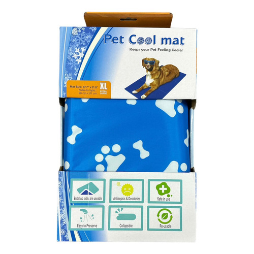 Manta Refrescante De Gel Frio Para Mascotas Talla Xl 96x81cm Color Azul Hueso Y Huella