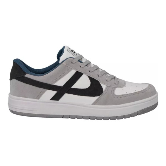 Tenis Panam Meztli Gris Negro Tacto Piel Moda Casual Hombre 