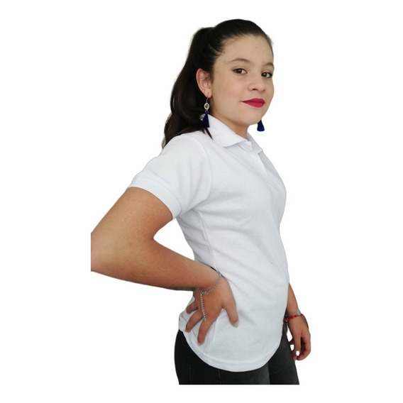 Camiseta Tipo Polo Blanca Dama Mujer 