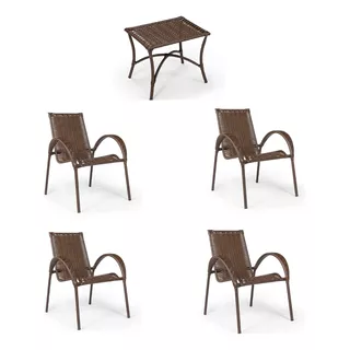 Kit 4 Cadeira + Mesinha De Fibra Sintética Para Jardim Sítio