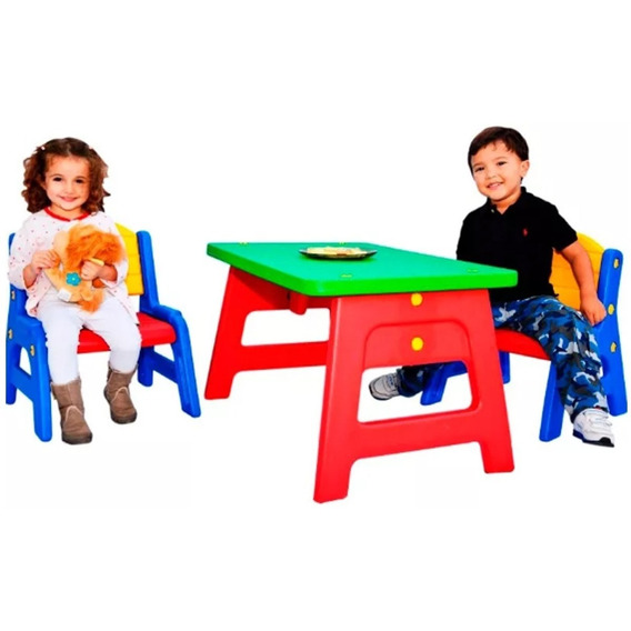 Mesa Mesita Infantil + 2 Sillas Rodacross Interior Exterior