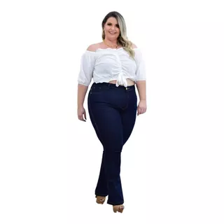 Calça Feminina Flare/jeans/azulao/marinho/46 Ao 56/plus Size