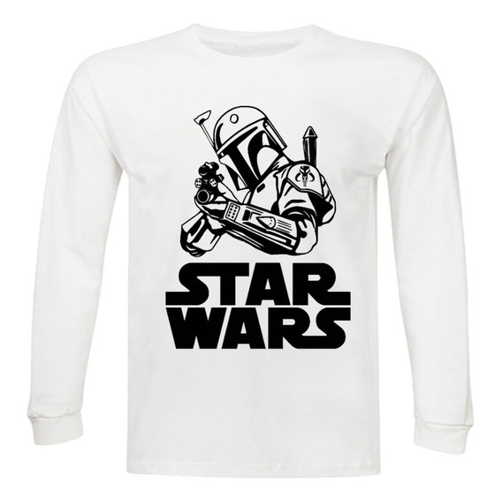 Poleras Manga Larga Star Wars Boba 100% Algodón