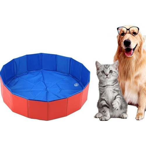 Piscina Plegable Para Banar Perros Mascotas Gatos Azul Rojo