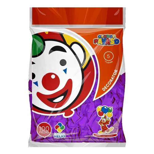 Globo Latex Decorator Redondo N° 5 Payaso C/100 Piezas Color Violeta