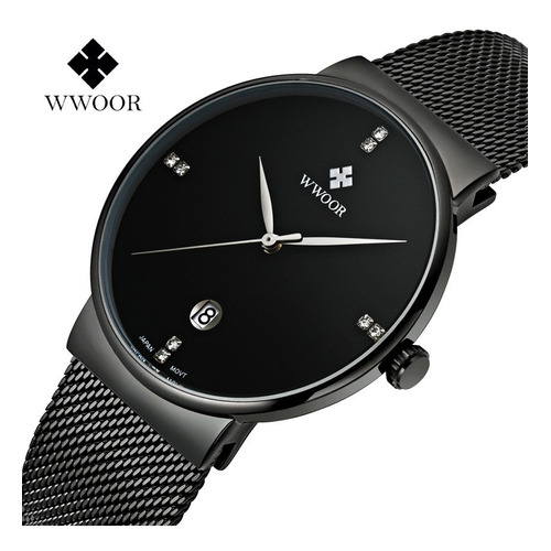 Relojes de pulsera Wwoor con calendario de cuarzo para hombre, color de fondo: negro