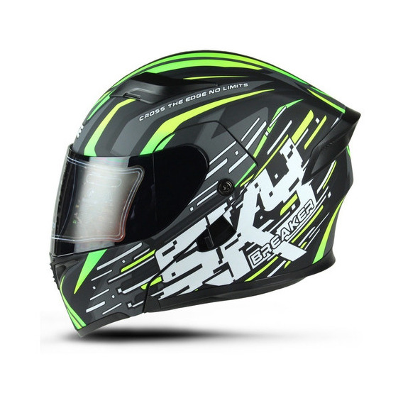 Casco Abatible Para Moto Edge Boss Skybreaker Certificadodot Color Gris/Verde Tamaño del casco L
