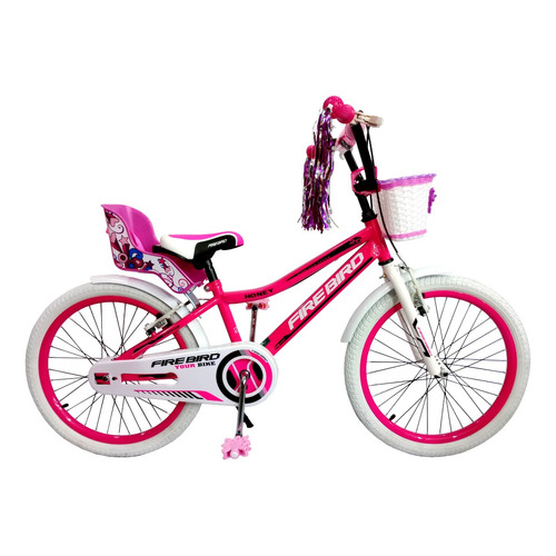 Bicicleta cross infantil Fire Bird Rocky R20 1v frenos v-brakes color rosa/blanco con pie de apoyo  