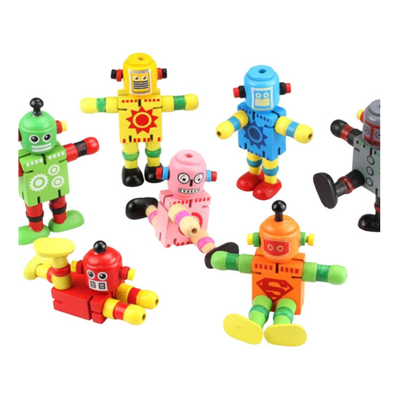 Robot Madera Articulado 12 Cm Didactico Cubeta Toys 6402