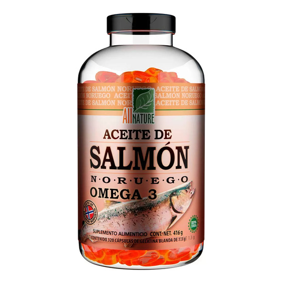 Aceite De Salmon Noruego Omega 3 All Nature 320 Cápsulas Sabor Sin Sabor