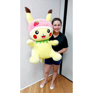 Pikachu 80cm Pokemon Touca Morango Pelúcia Grande Gigante 