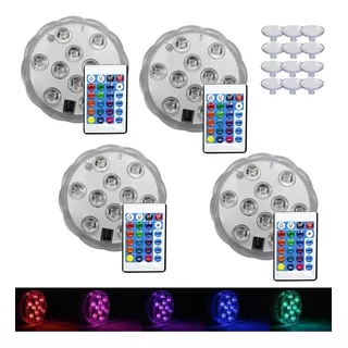 Kit 4 Luz Led Piscina Colorida Controle Remoto Pilha Ventosa