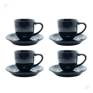 Kit 4 Xícara Café Preta Com Pires 95ml - Porcelana