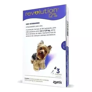 Antipulgas Revolution 12% Cães 2,6 A 5kg C/3 Pipetas