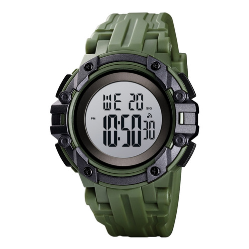 Reloj pulsera digital Skmei 1545 con correa de poliuretano color verde - fondo celeste - bisel negro/verde