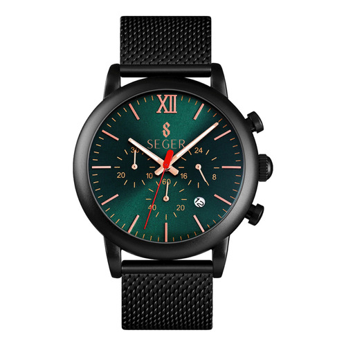Reloj Hombre Seger 9203 Original Eeuu Elegante Sport Casual Color de la malla Negro Color del fondo Verde