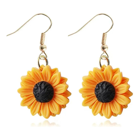 Aros De Resina Tipo Girasol Moda Mujer 