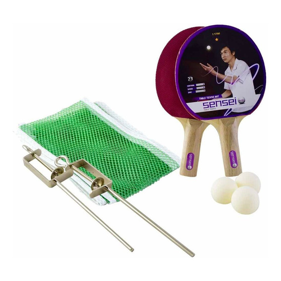 Set Ping Pong Completo Sensei® - 2 Paletas + 3 Pelotas + Red