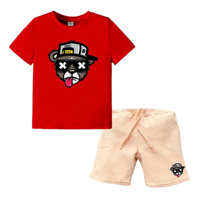 Conjunto Infantil Camiseta E Short Bege Masculino Cachorro