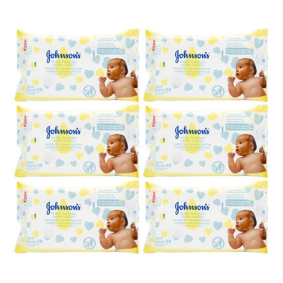 Johnson's Baby X6 Toallitas Húmedas Bebes Recién Nacidos 48u