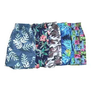 Kit Com 5 Shorts Tactel Praia Masculino Adulto Estampado