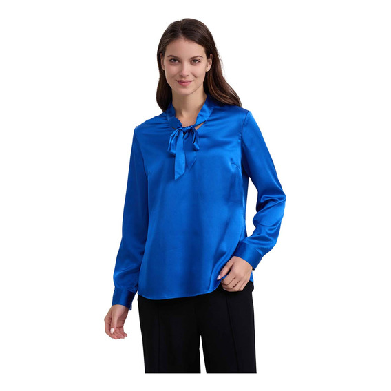 Blusa Mujer Lisa Con Lazo Azul Fashion's Park