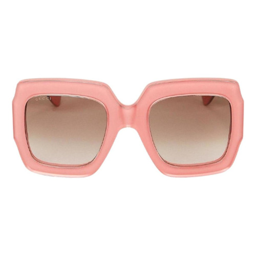 Anteojos de sol Gucci GG0178S con marco de acetato color rosa, lente marrón degradada, varilla rosa de acetato