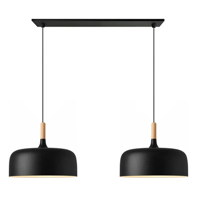 Colgante 2 Luces Bois Vintage Con Madera Apto Led E27 Deco Negro