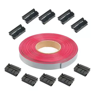 Kit 10 Conector 16 Pin + 5.5m Cable Plano 16 Hilos P10 P5 P3