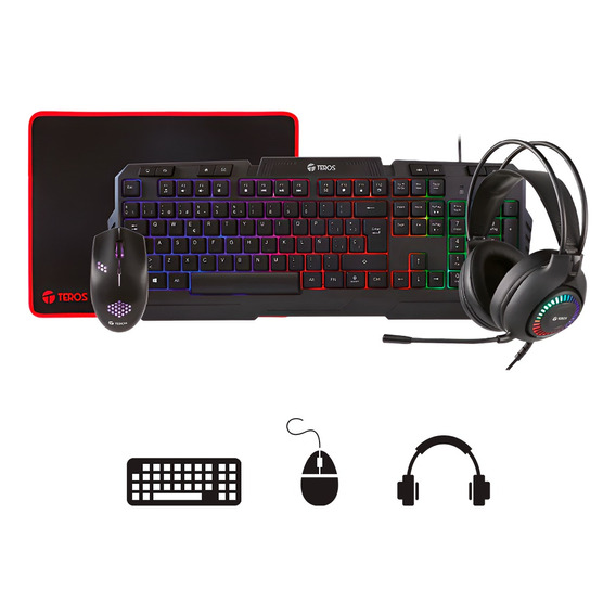 Kit 4 En 1 Teros Te-4063n Teclado Mouse Headset Mouse Pad