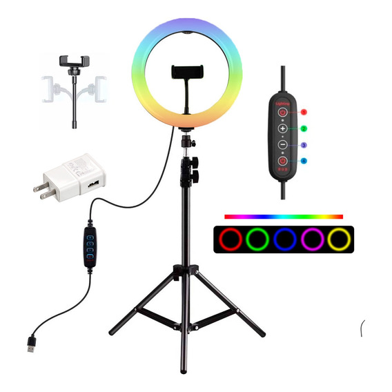 Aro De Luz Rgb 30cm + Soporte Para Celular + Trípode 2.1m