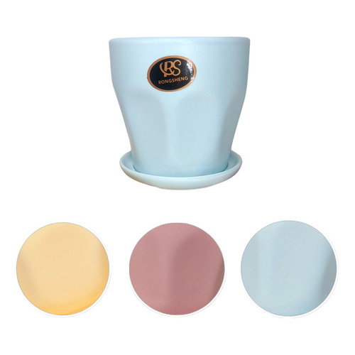 Macetero De Ceramica Con Plato Pack De 3 Color Variados Liso