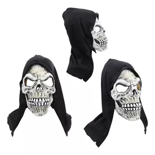 Máscara Halloween Realista Caveira Morte Esqueleto Com Capuz