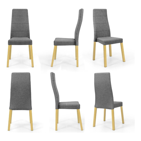 Set De Sillas Cairo X6 - Tela Poliéster Estructura De La Silla Pino Natural Asiento Gris