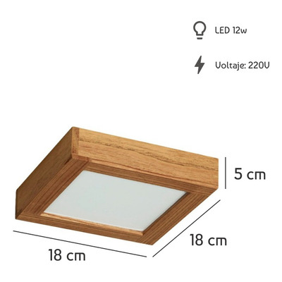 Plafon Led De Madera Panel 12w Estilo Nórdico Cuadrado Cx