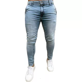 Calça Alfaiataria Jeans Social Azul Clara Skinny Masculina