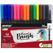 Canetas Pincel Brush Com 16 Unidades E Blender Newpen