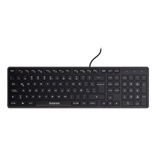 Teclado Alámbrico Quaroni con Conexión USB Teclado Estándar QWERTY en Español Latinoamericano y Teclado Numérico al Costado en Color Negro Modelo TAQ01