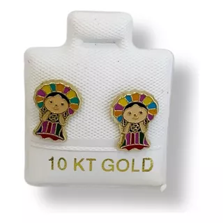 Broquel Oro 10 Kilates Muñeca Queretana Niña Y Mujer 10mm