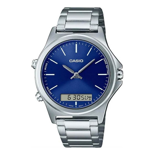 Reloj Casio Hombre Mtp-vc01d-2e Doble Tiempo Análogo/digital Color de la correa Plateado Color del bisel Plateado Color del fondo Azul