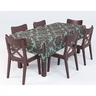 Toalha De Mesa 4 Lugares Medalhão Tiffany Marrom 1,40 X 1,40 Cor Azul-turquesa