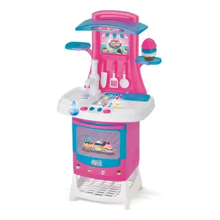 Cozinha Infantil Completa Cupcake Com Som Luz Sai Água Cor Rosa