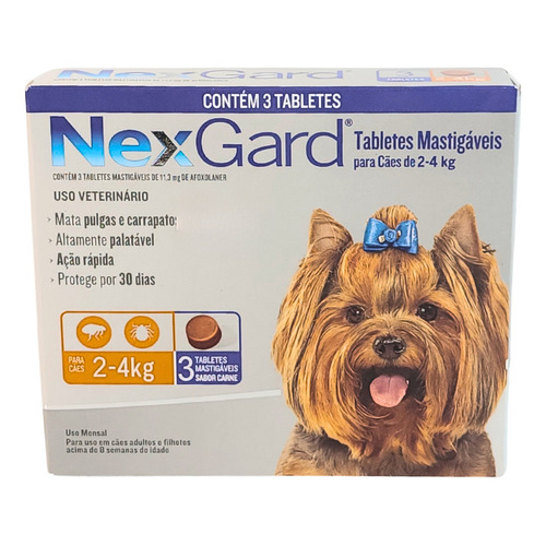 Pastilla antiparasitario para pulga Boeringer Ingelhein NexGard Antipulgas e Carrapatos Comprimidos para perro de 2kg a 4kg 3 comprimidos