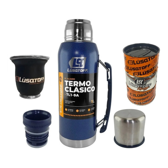 Termo Lusqtoff 1l Acero Inoxidable Azul + Mate + Yerbera